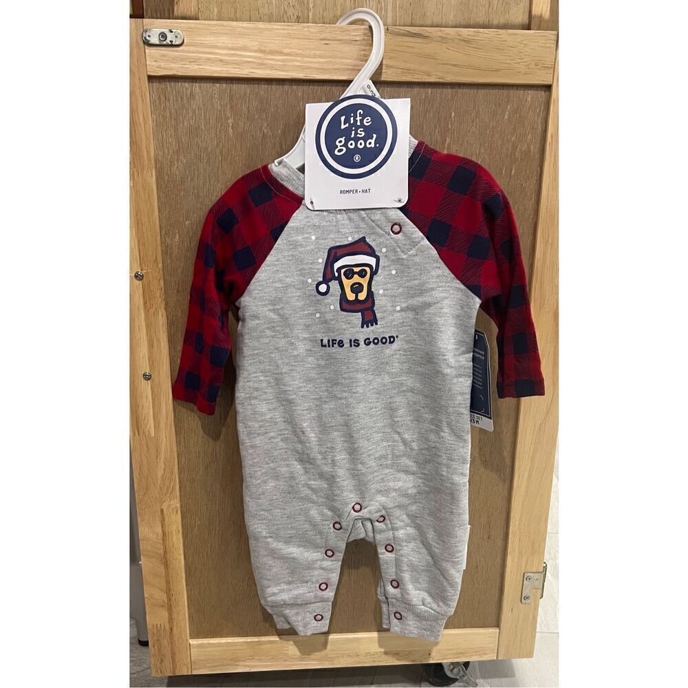 Life Is Good Puppy Romper With Ruffle Butt Girls Size 0/3 Month Romper & Hat Set